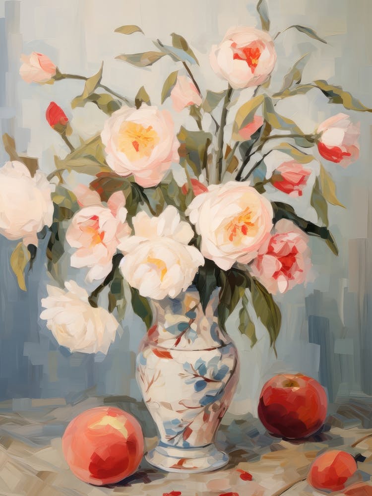 Rose Flower And Peaches Still Life Painting 3 Dreamy