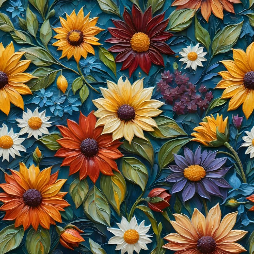 Flowers On A Blue Background 10
