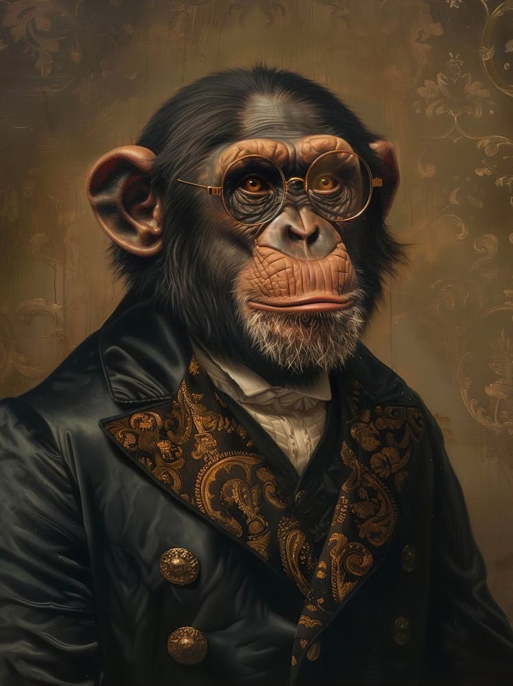 Victorian Animals Portrait, Royal Chimp Vintage Print, Dark Moody Renaissance Animal Printable Art, Altered Art Poster, Animal Lover Gift