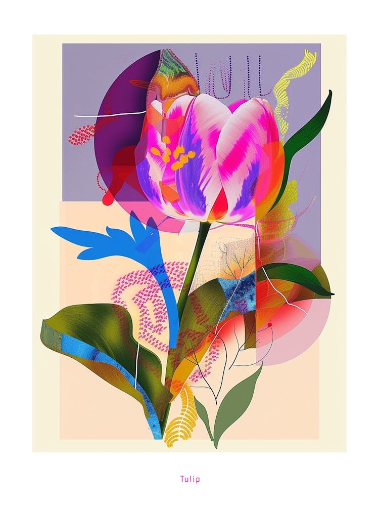 Tulip 3 Neon Flower Collage Poster