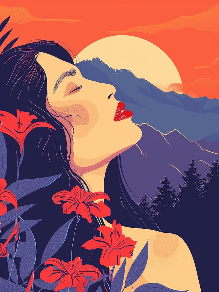 Asian Woman In The Mountains