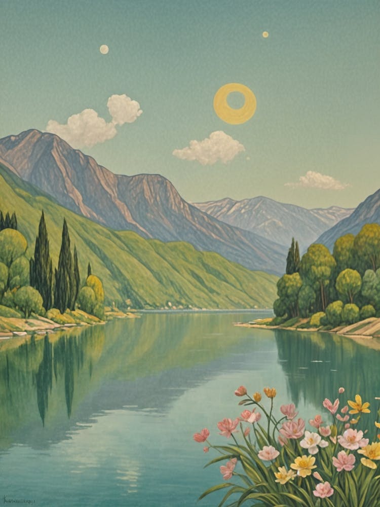 Lake In The Mountains In Pastel