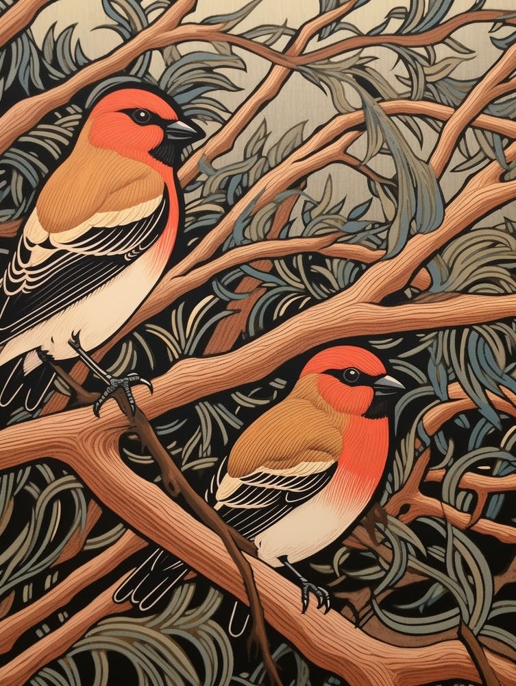 Art Nouveau Birds Poster Cedar Waxwing 2