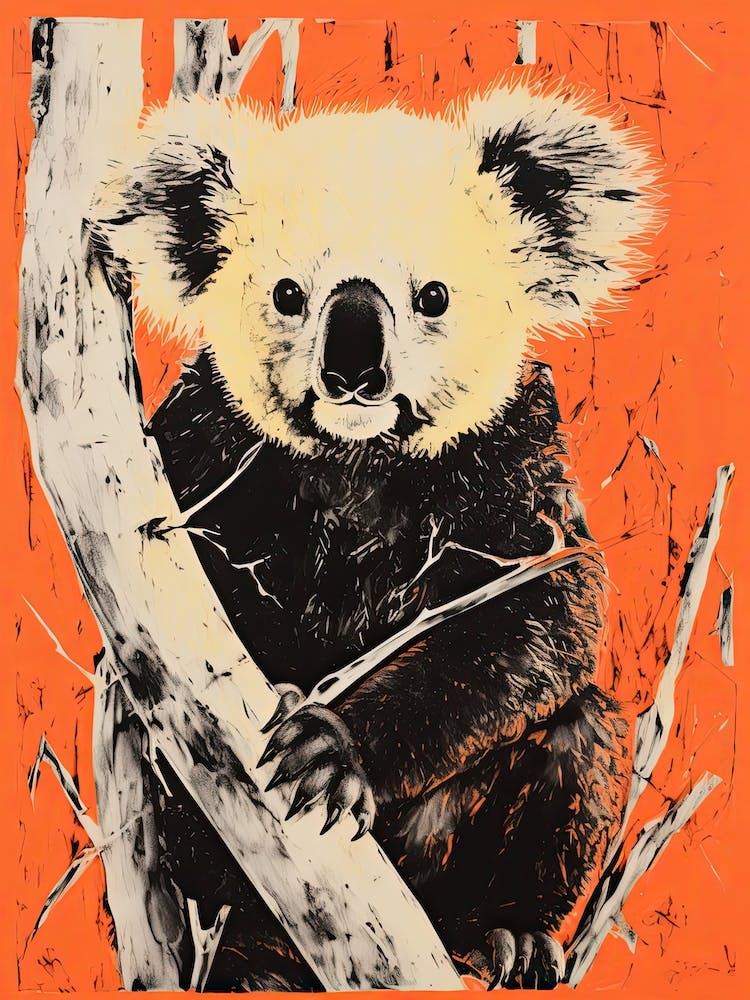 Koala, Woodblock Animal  Drawing 4