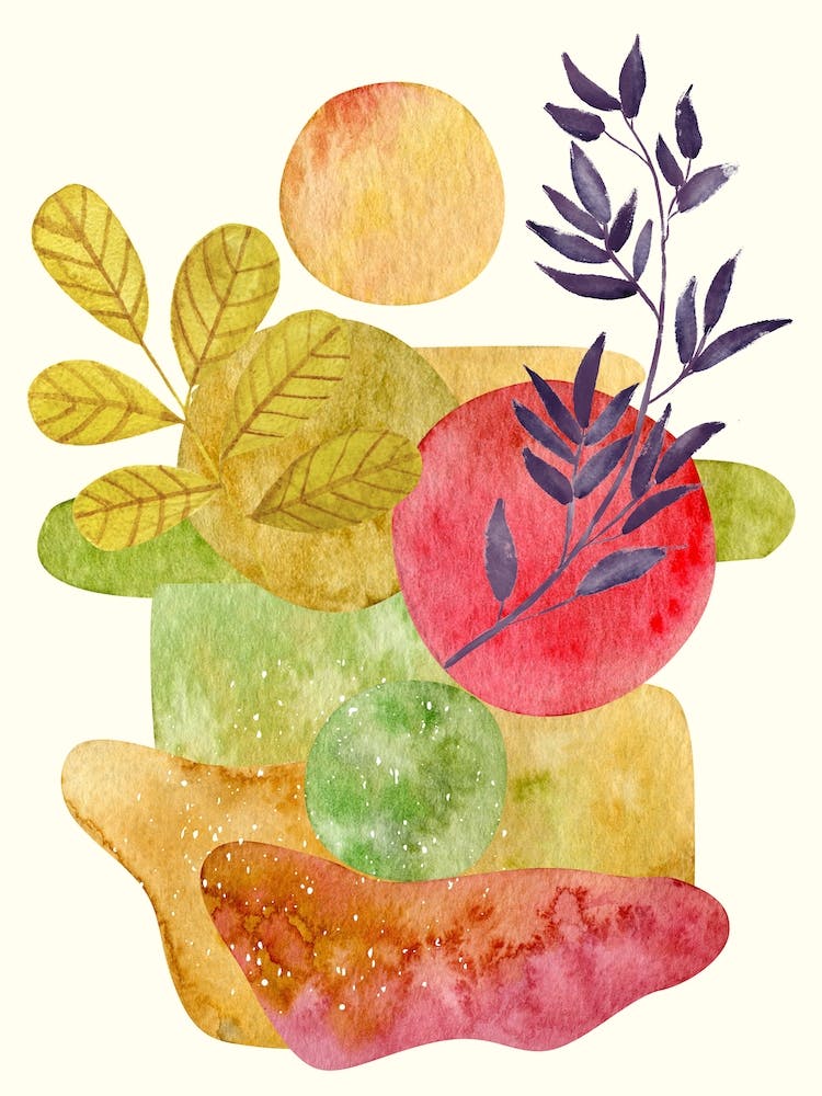 Abstract watercolor, leaves painting