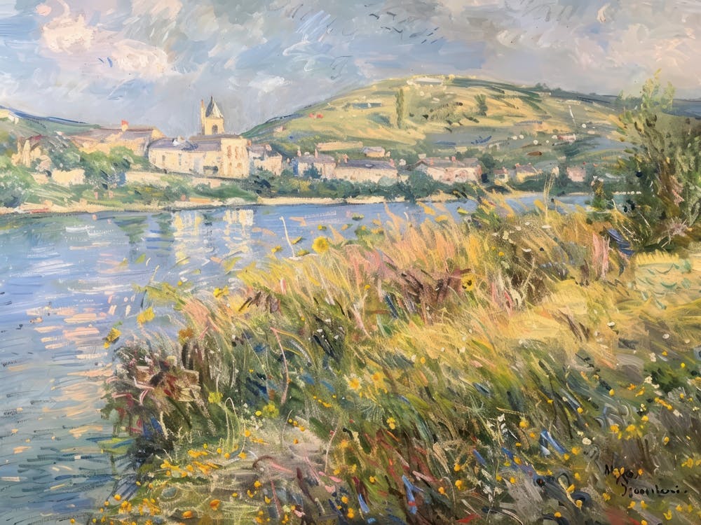 Lakeside Village Haven Painting Inspired By Paul Cezanne