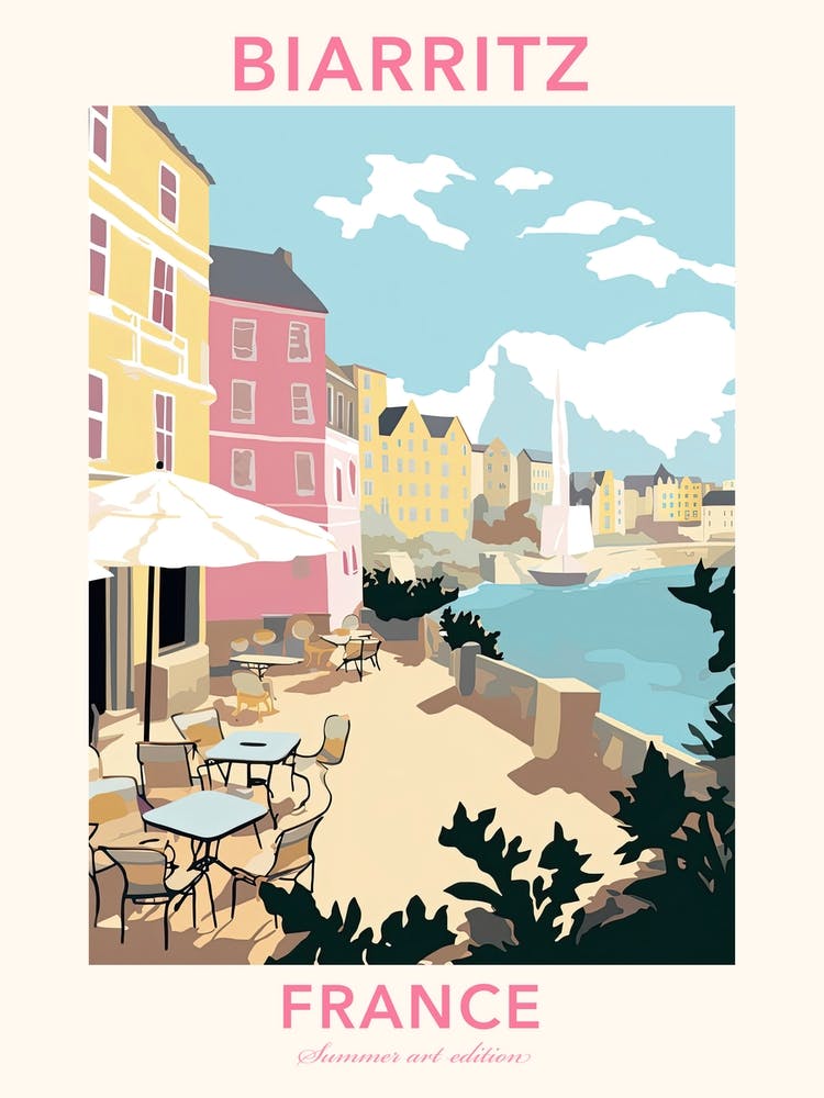Biarritz, France, Flat Pastels Tones Illustration 2 Poster