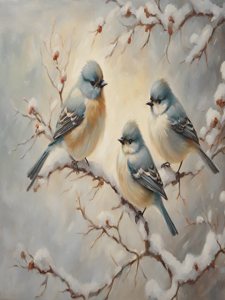 Three Bluebirds In The Snow