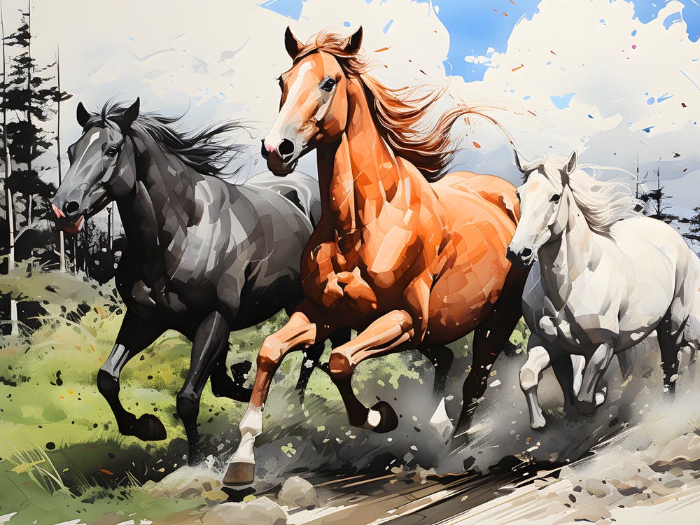 Three Horses Running