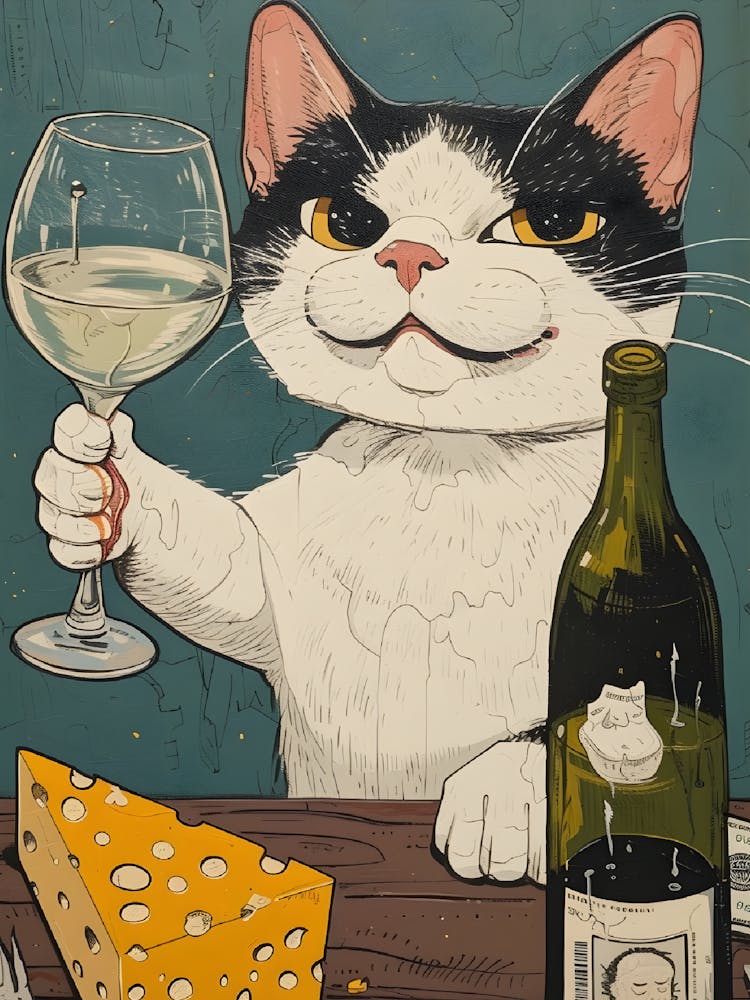 Cat With A Glass Of Wine 2