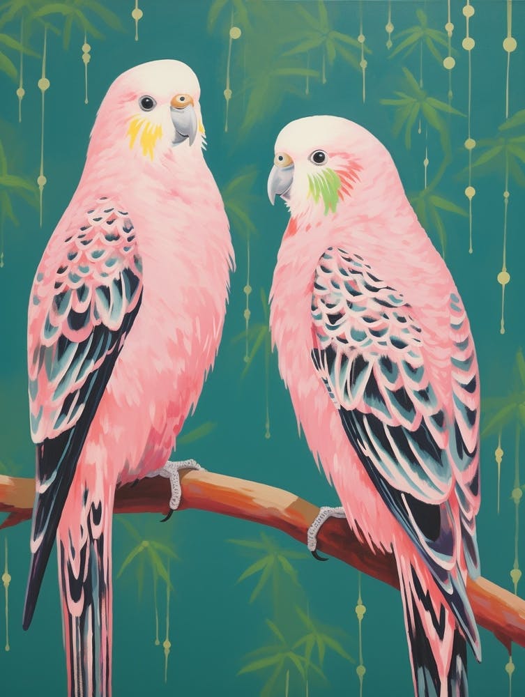 Vintage Japanese Inspired Bird Print Budgerigar 5