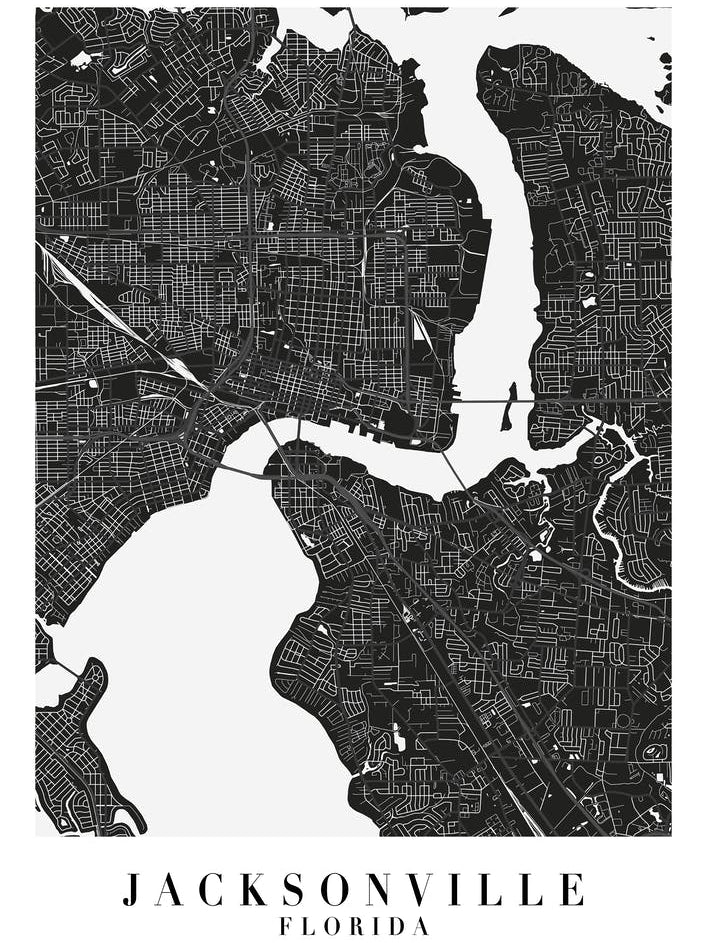 Jacksonville Florida Minimal Black Mono Street Map 