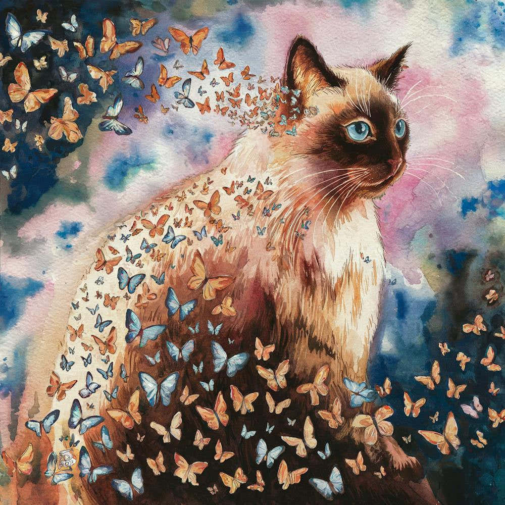 Siamese Cat With Butterflies