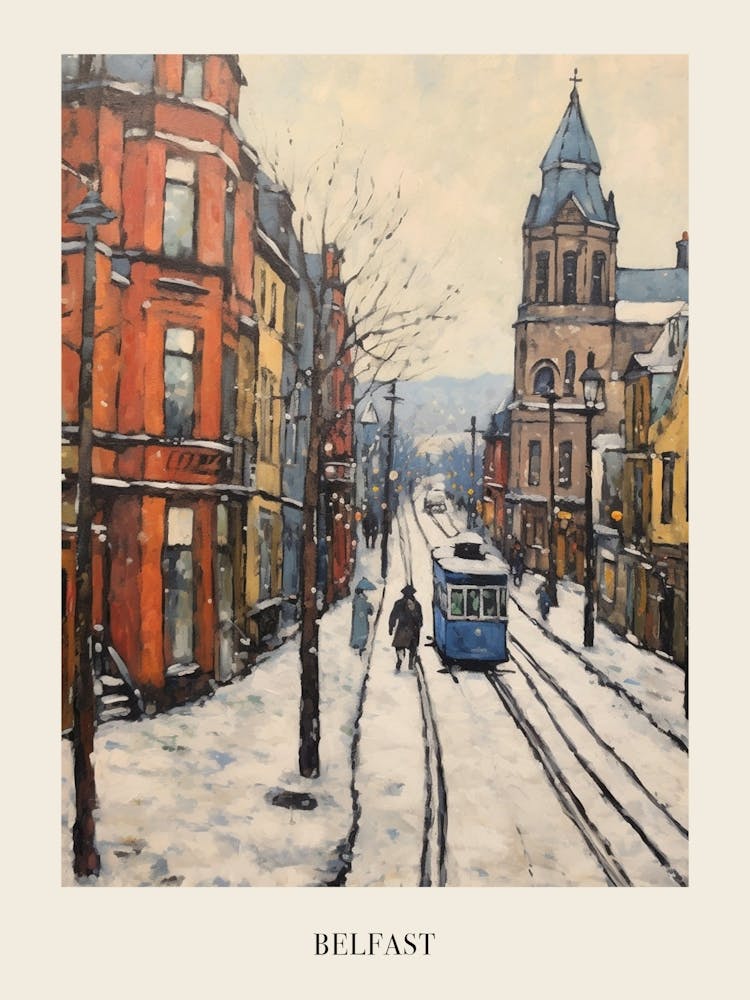 Vintage Winter Painting Poster Belfast Northern Ireland 1
