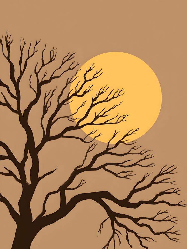 Bare Tree Silhouette with a Full Moon: Moody Autumnal Scene