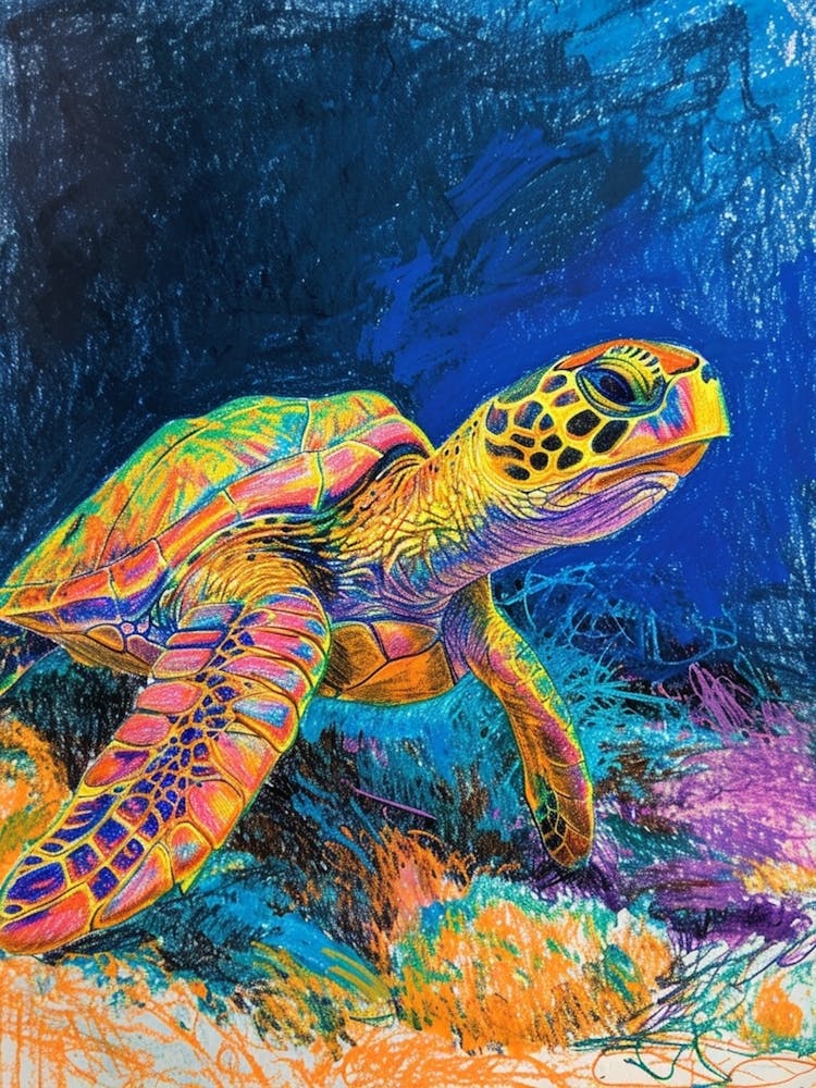 Sea Turtle On The Ocean Floor Pencil Doodle 2