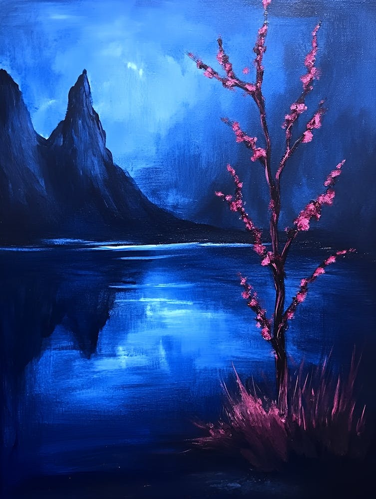 Pink Tree By The Lake