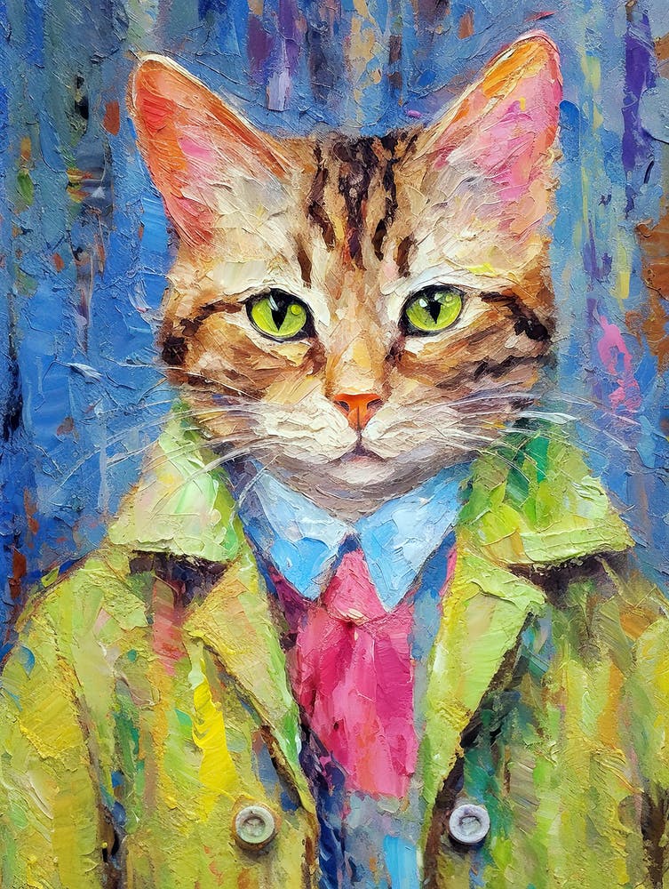 Dapper Cat Dreams; Stylish Strokes In Oil