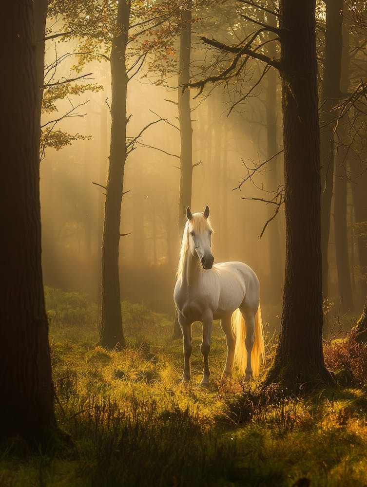 White Horse In The Forest. Generated AI. 7