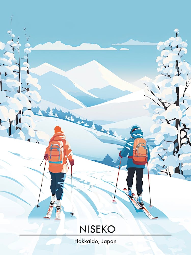 Niseko   Hokkaido Japon, Illustration d'affiche de station de ski 1