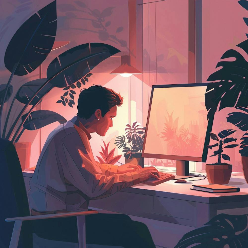 Illustration Of A Man Working At His Computer