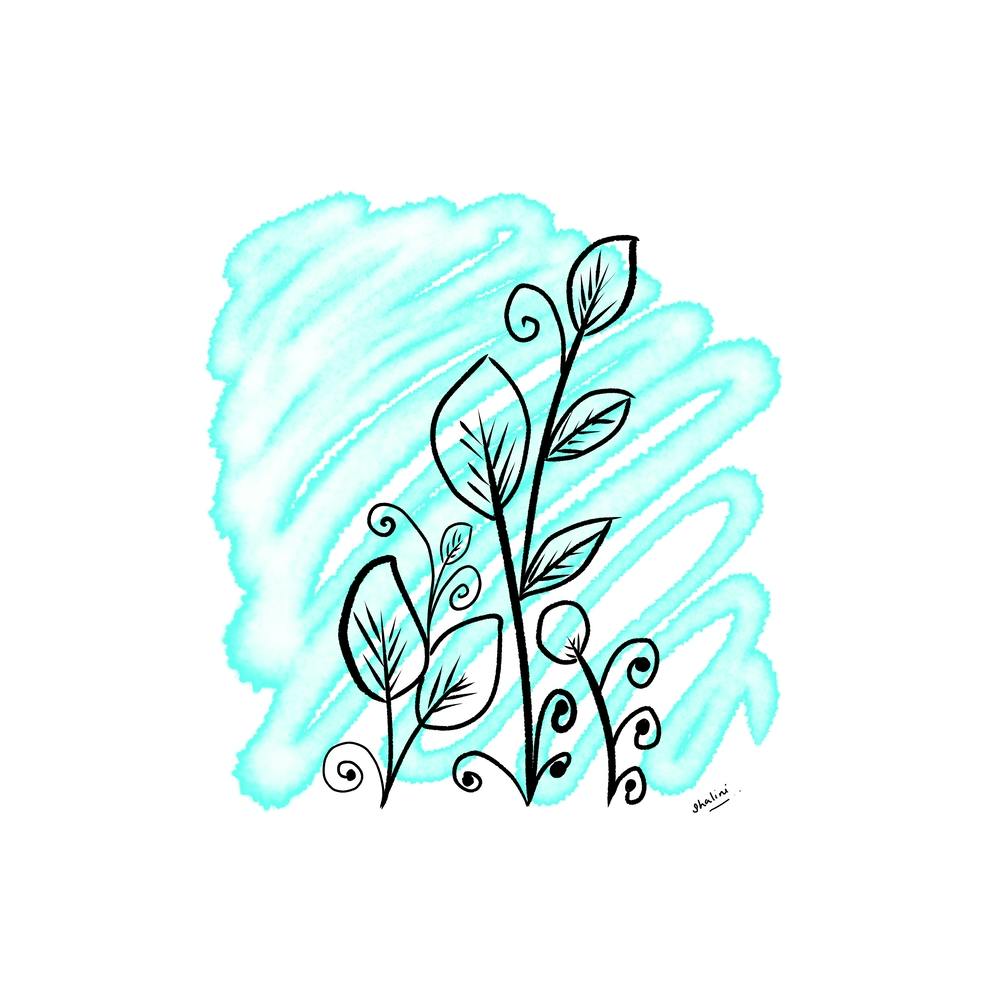 Botanical Watercolor Art - Sky Blue & Black