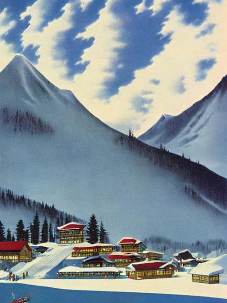 Niseko, Japan Ski Resort Vintage Landscape 3 Skiing Poster