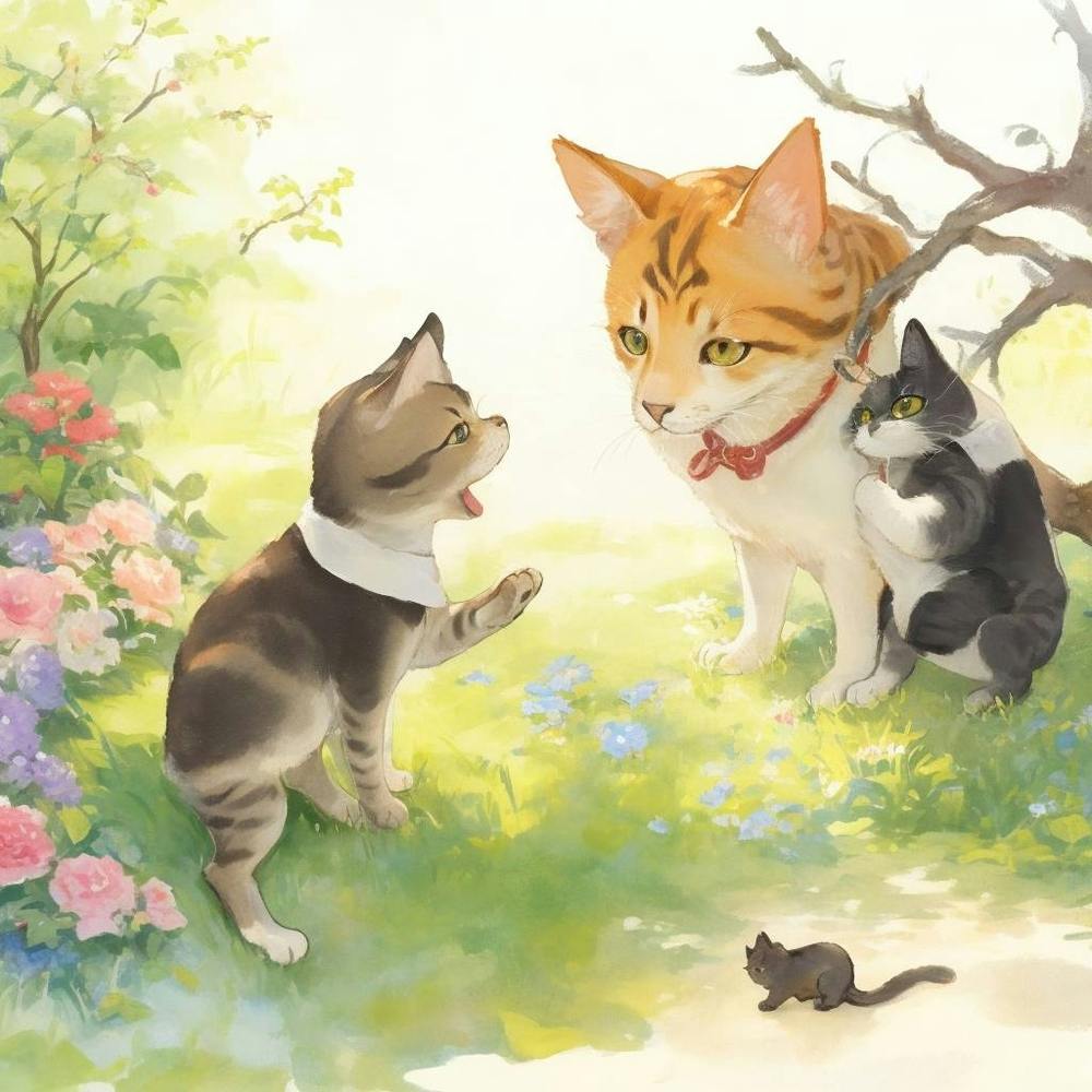 Little Cat Playing With A Dog In The Gard 1