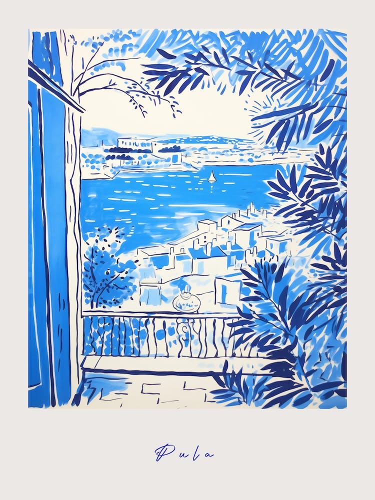 Pula Croatia 4 Mediterranean Blue Drawing Poster