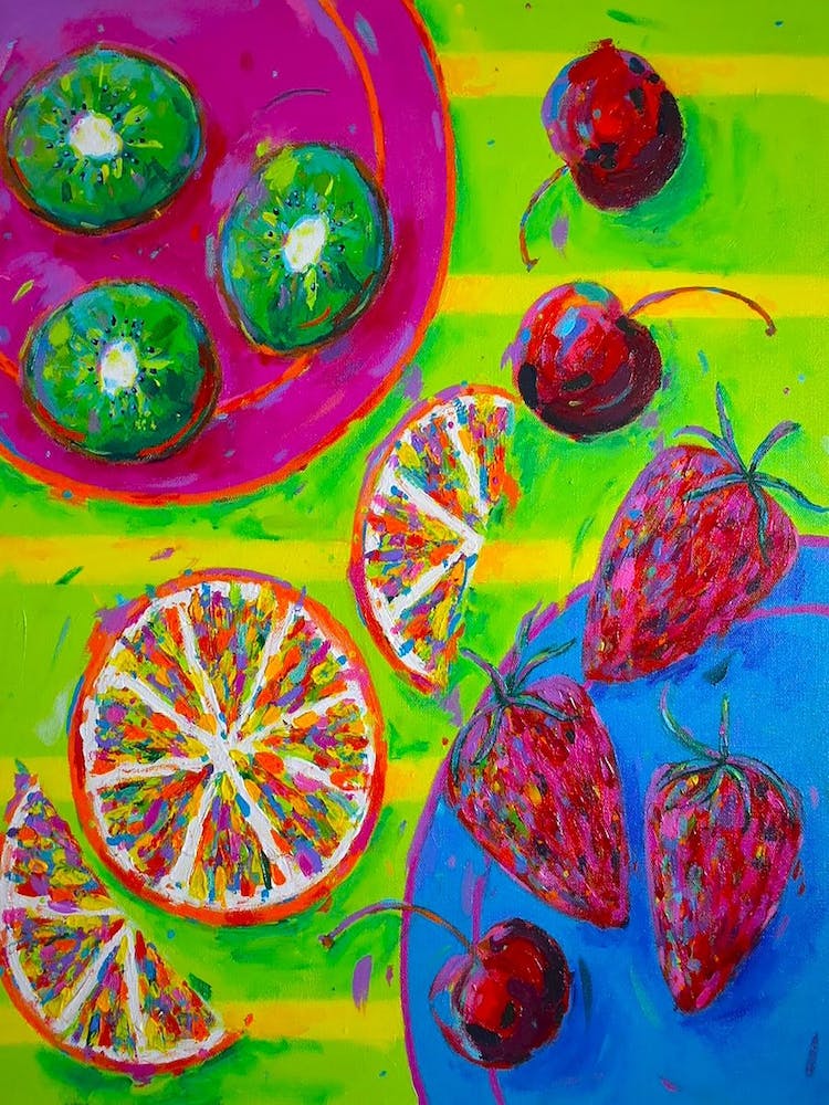 Kiwi Fruit, Oranges, Cherries And Strawberries