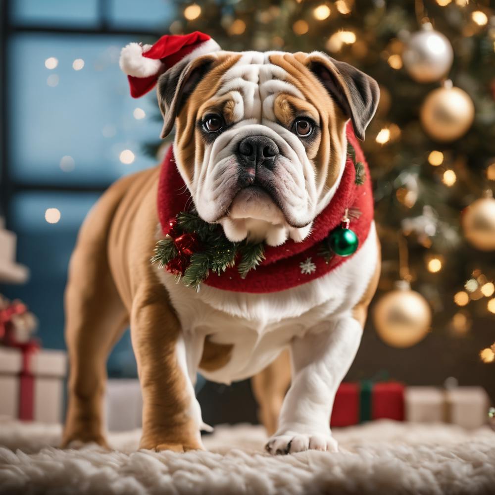 Bulldog En Chapeau de Père Noël