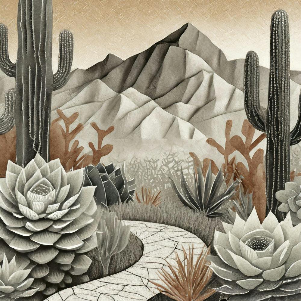 Firefly Modern Abstract Beautiful Lush Cactus And Succulent Garden Path In Neutral Muted Colors Of T (4)