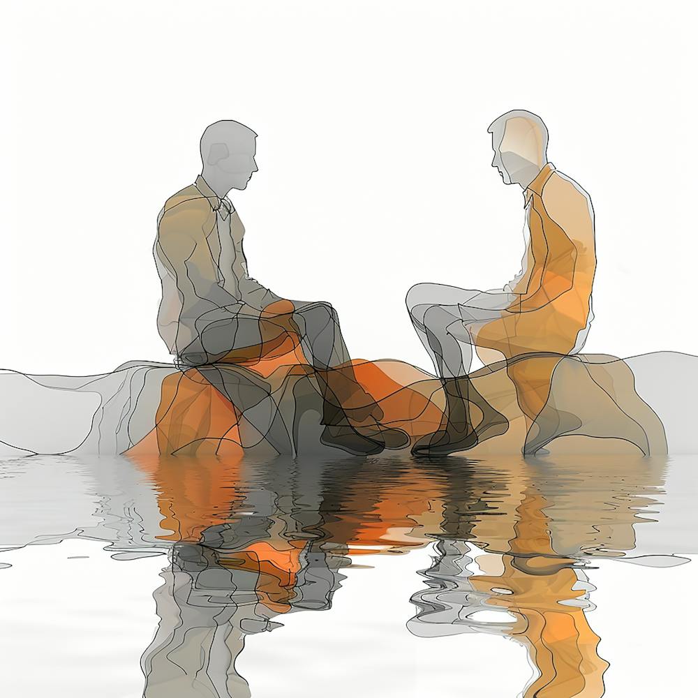 Two People Sitting In Water- Reflection art - abstract art, abstract painting  city wall art, colorful wall art, home decor, minimal art, modern wall art, wall art, wall decoration, wall print colourful wall art, decor wall art, digital art, digital art d