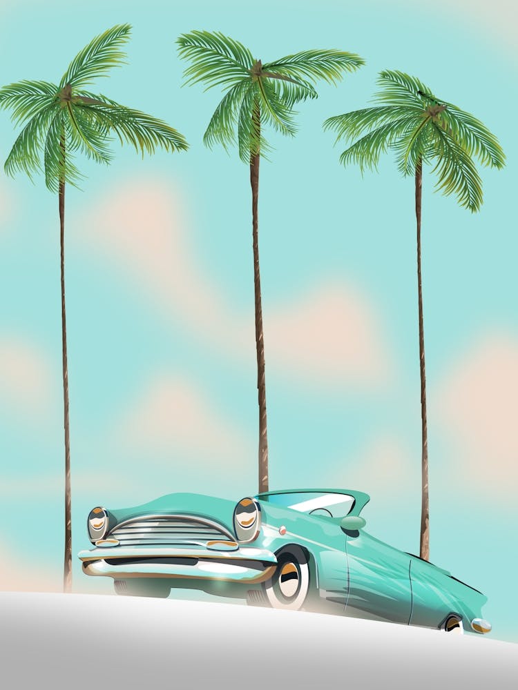 Classic American Car With Palm Trees