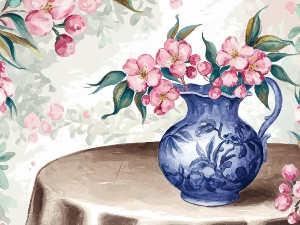 Cherry Blossoms In A Blue Vase 1
