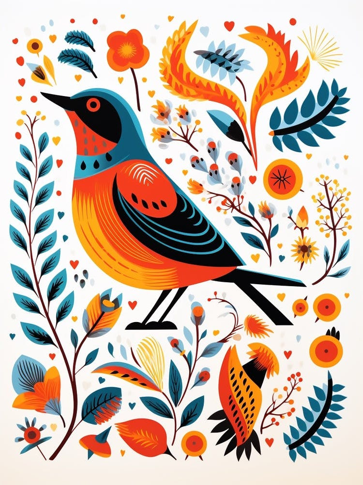 Scandinavian Bird Illustration European Robin 2