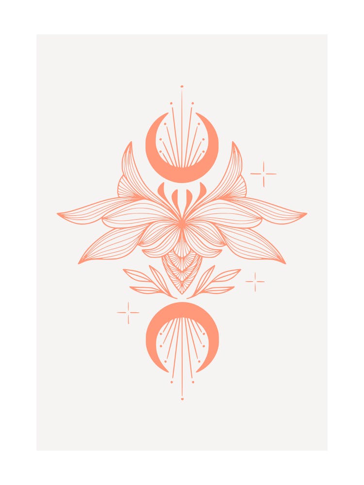 Boho Moon Phase Poster – Sacred Geometry Wall Art, Minimal Line Art Flower Print, Spiritual Home Decor