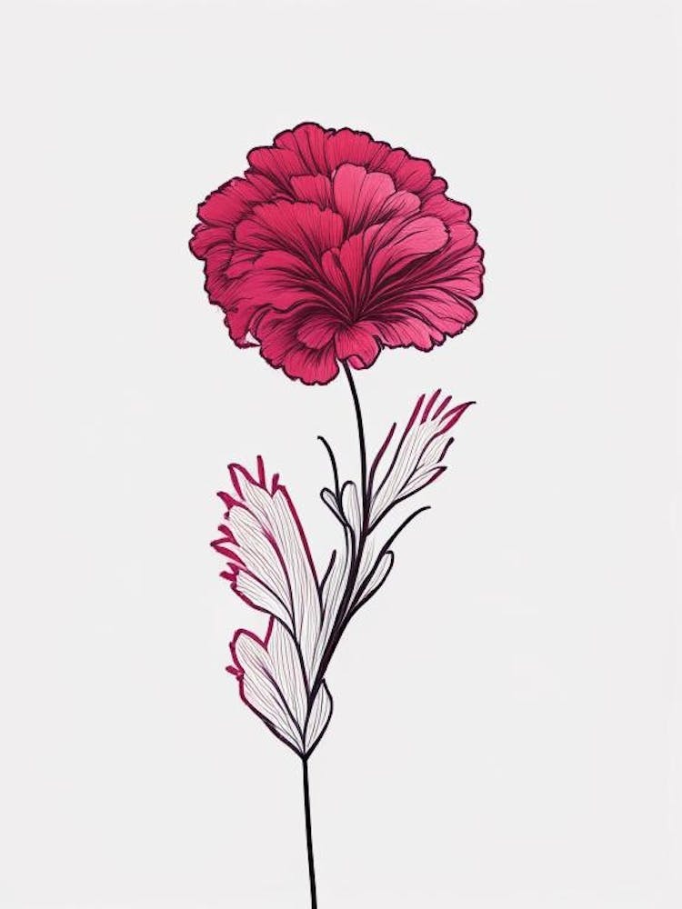 Carnation Floral Minimal Line Drawing 2 Flower