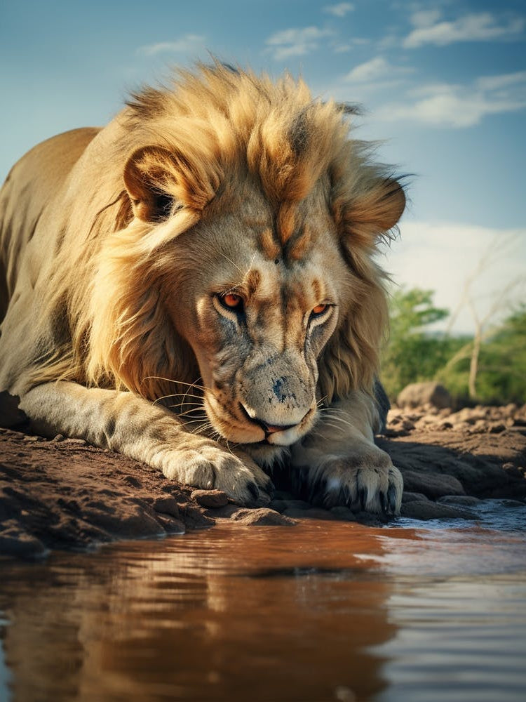 African Lion Drinking Water Realism 5