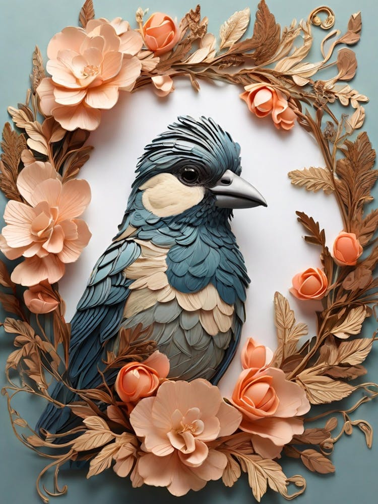 Bird In A Flower Wreath 2