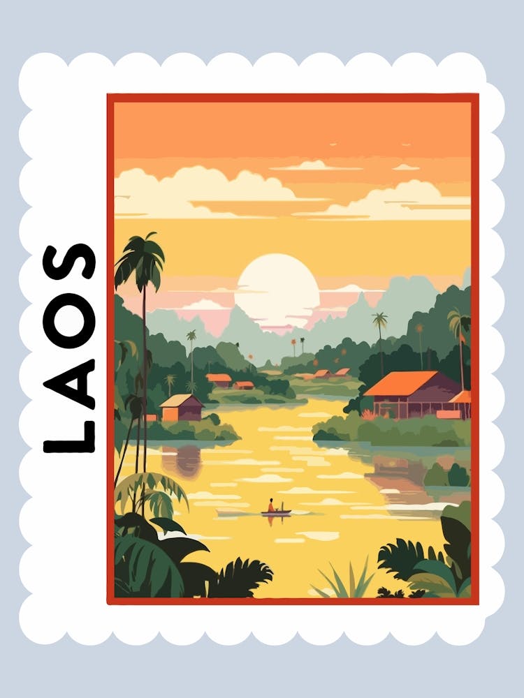 Laos Travel Stamp Poster
