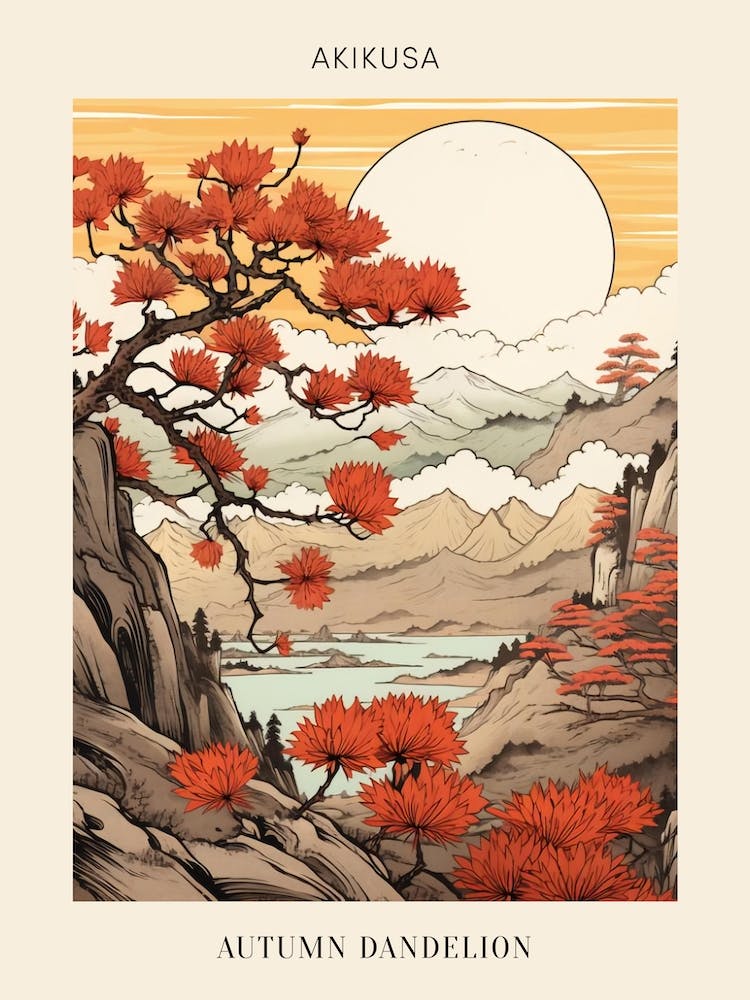 Akikusa Autumn Dandelion 1 Japanese Botanical Illustration Poster