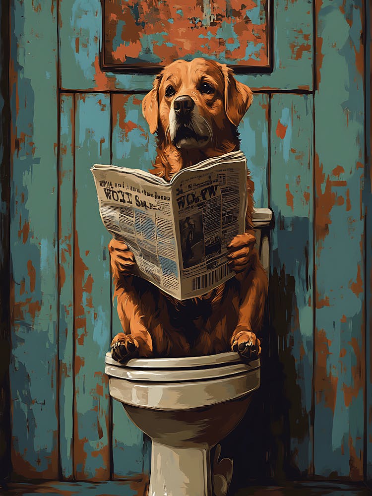 Dog Reading Newspaper On Toilet 1