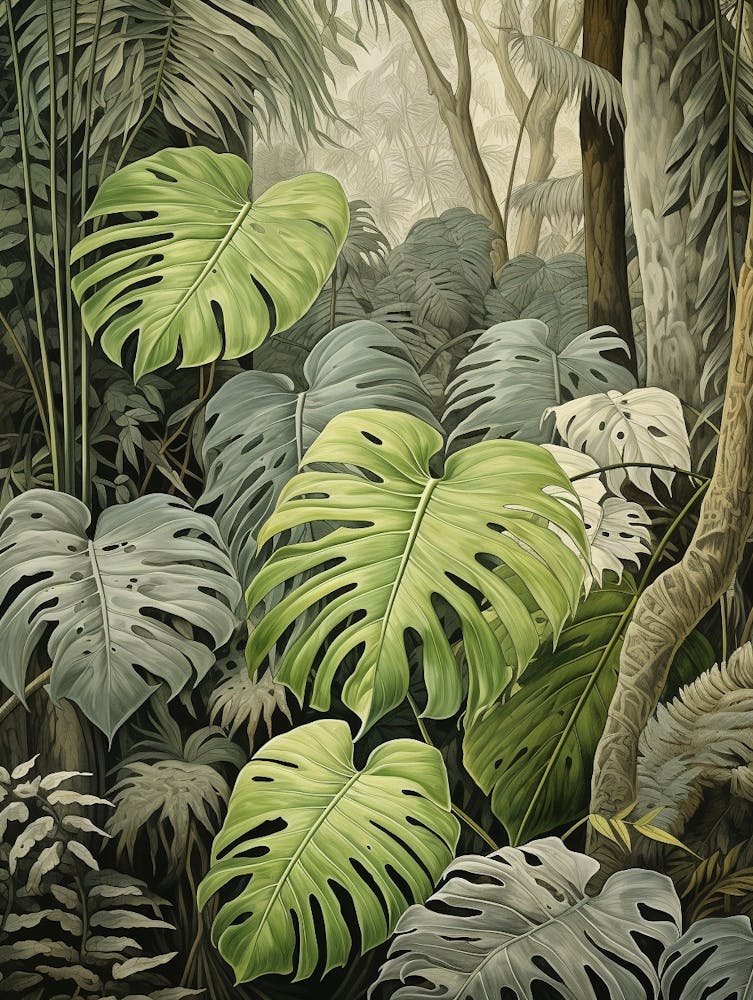 Vintage Jungle Botanical Illustration Monstera 3
