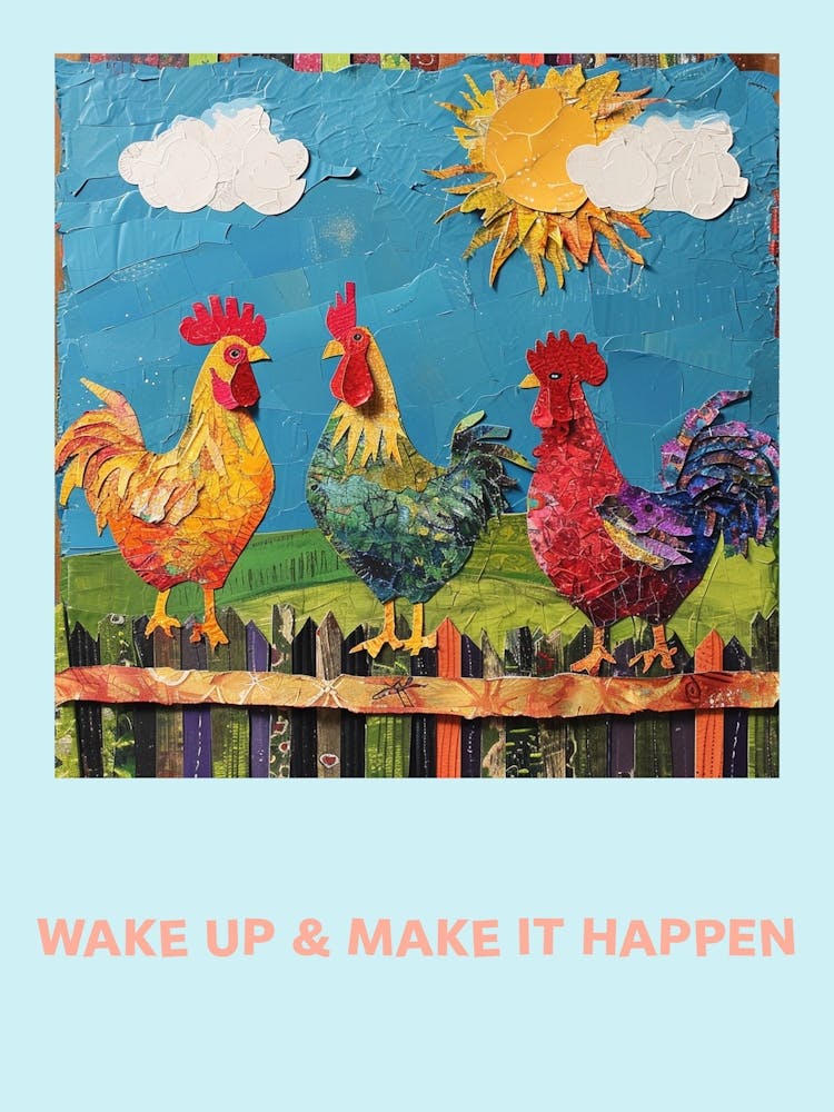 Wake Up & Make It Happen Rooster Collage Poster 6