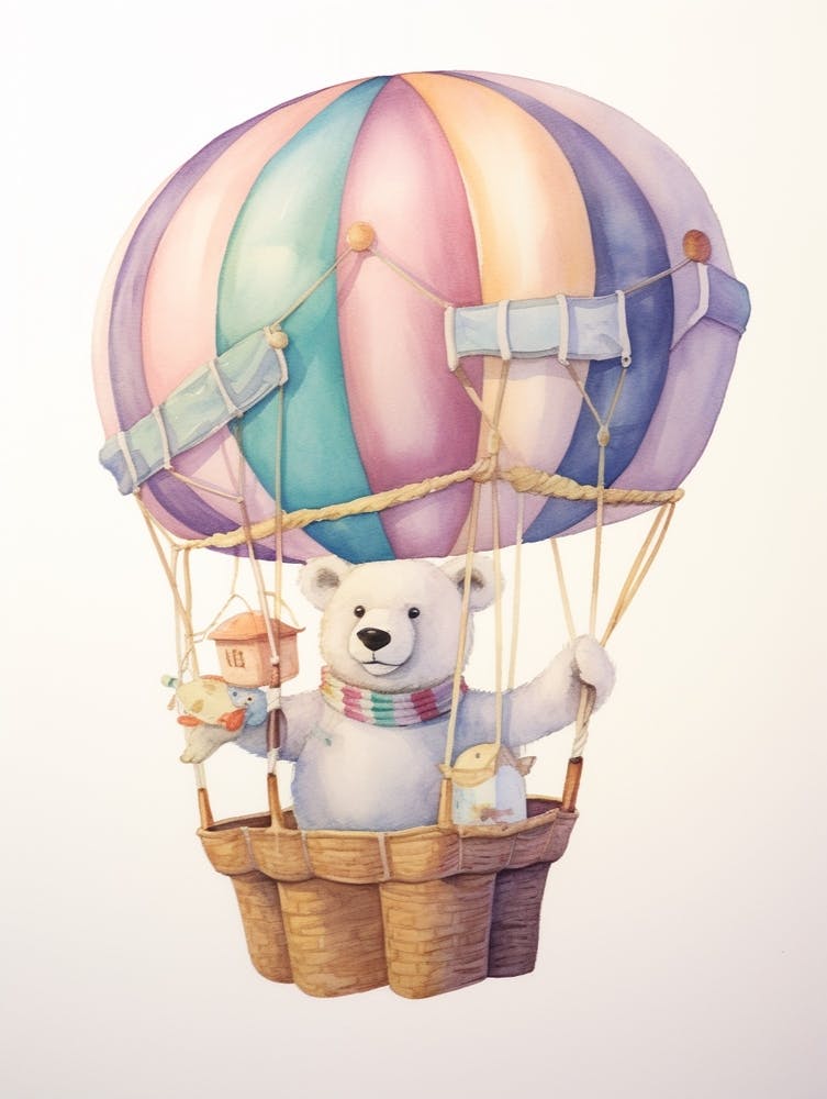 Baby Polar Bear 6 In A Hot Air Balloon