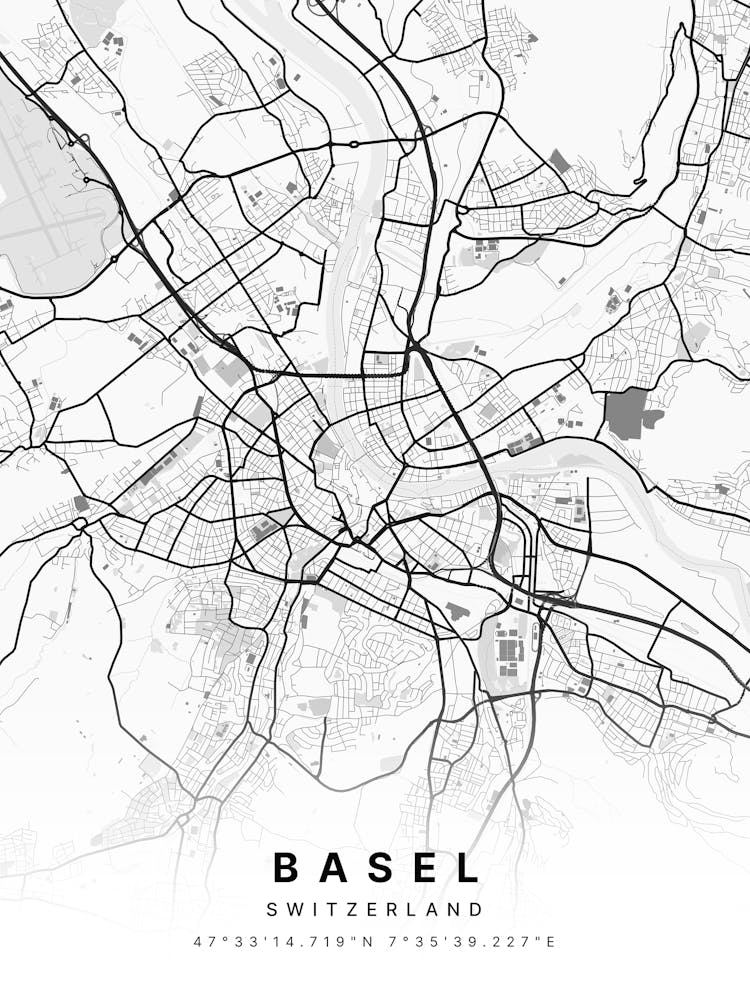 Basel Switzerland White Map