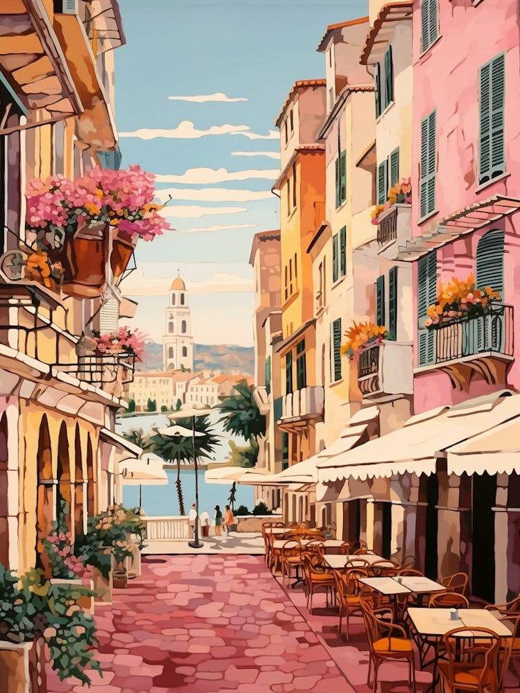 Cannes France 1 Vintage Pink Travel Illustration