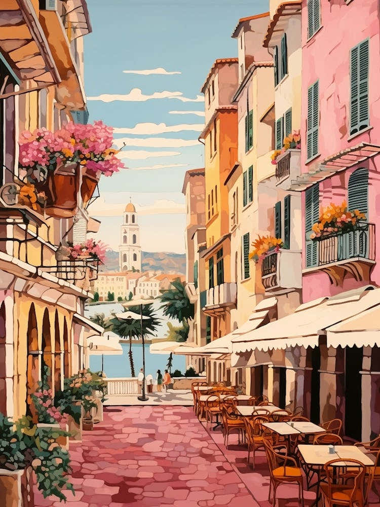 Cannes France 1 Vintage Pink Travel Illustration