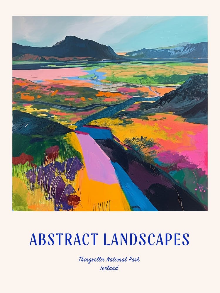 Colourful Abstract Thingvellir National Park Iceland 3 Poster Blue